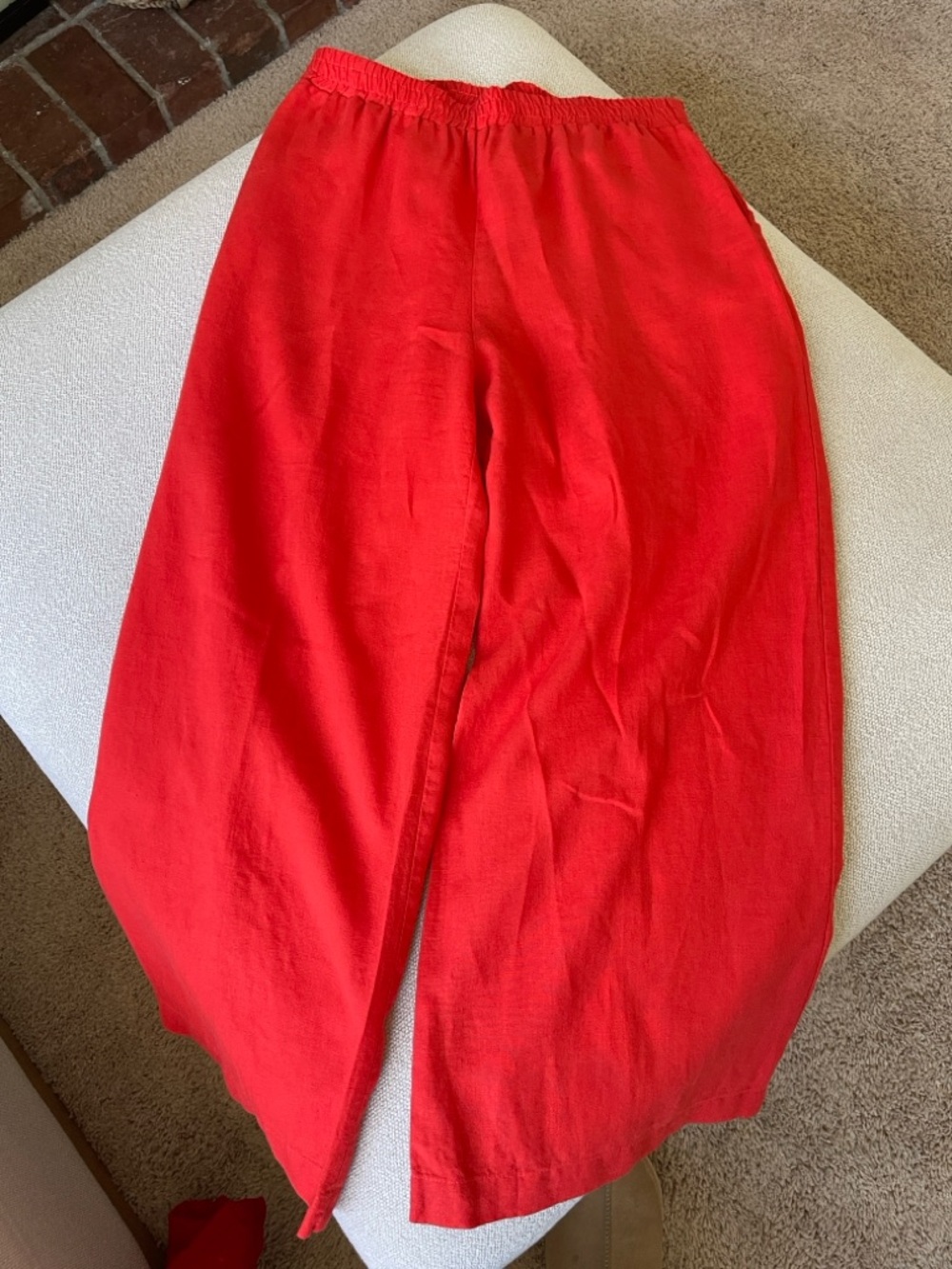 Fifteen Twenty Red Elastic Waist Wide-Leg Cropped Linen Pants